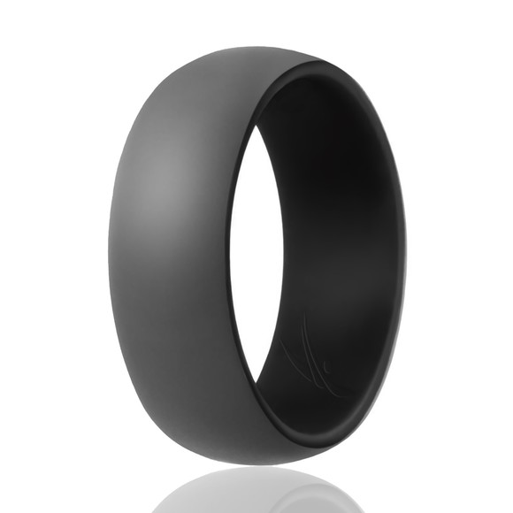 Silicone Wedding Ring - Duo Collection Dome Style - Black-Grey by ROQ - Picture 2 of 3